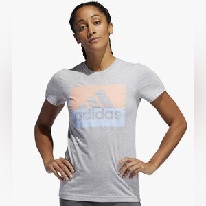 Adidas Women's Light Gray Tee with Pastel Graphic